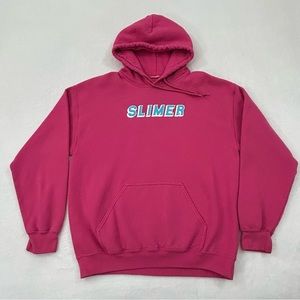 Slimer Teal Blue Spell Out Graphic Pink Pullover Hoodie Sweatshirt Men S Women L